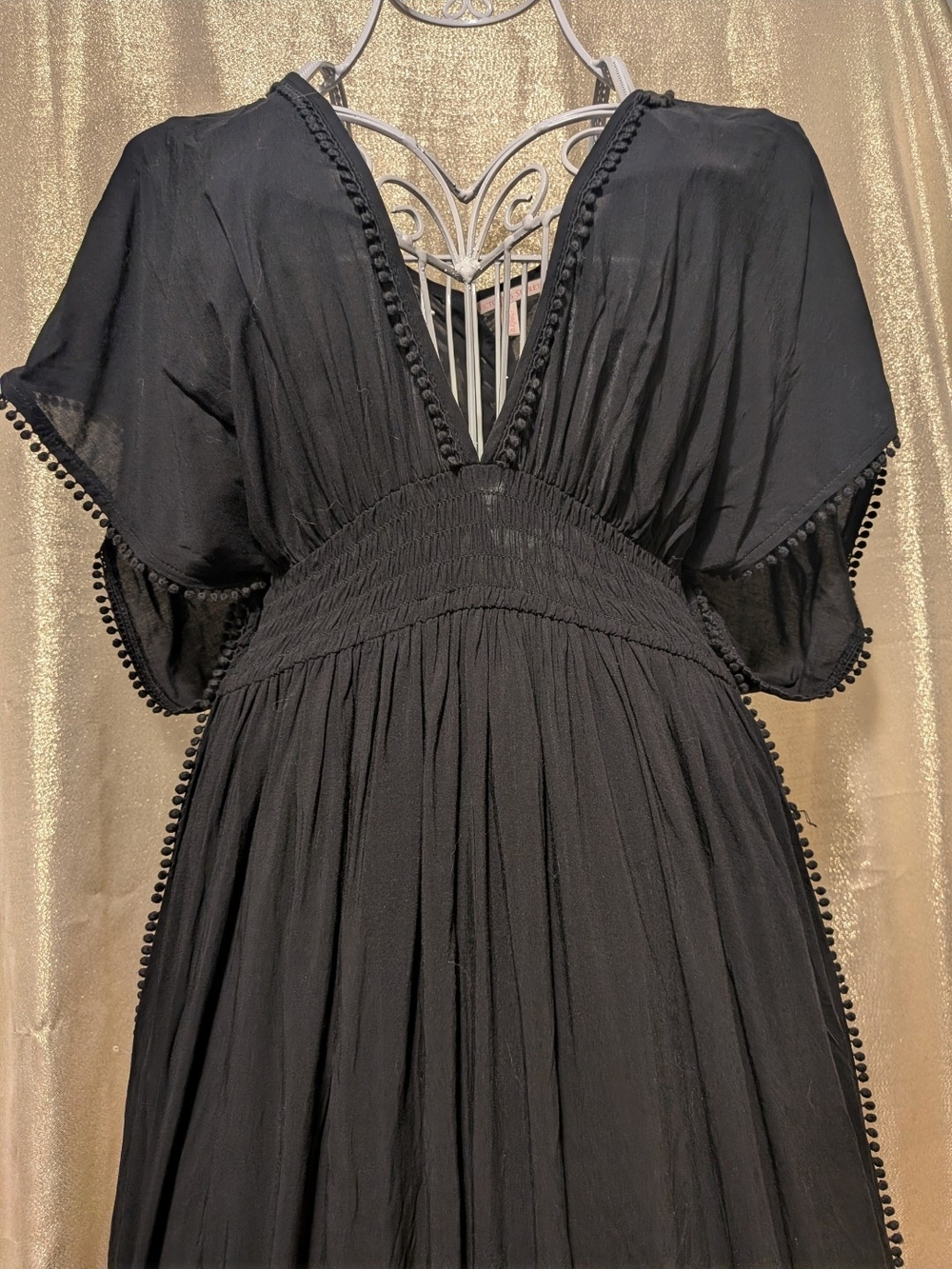 Victoria Secret Black V-Neck Smocked Waist Maxi Dress, Size L